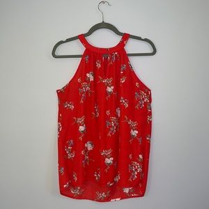 Red Floral Sleeveless Blouse